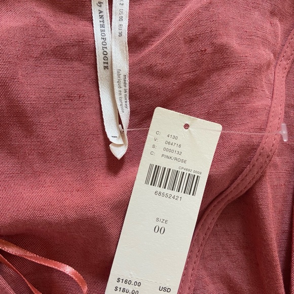 NWT Anthropologie Size 00 Pink Rose Long-Sleeve Wrap Dress - Picture 6 of 6